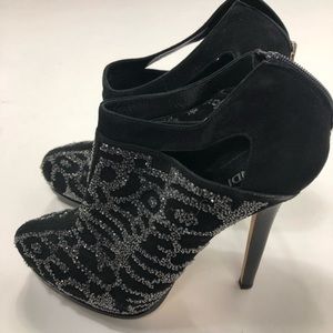Fendi Heel Booties Sparkle Black Print Size 9